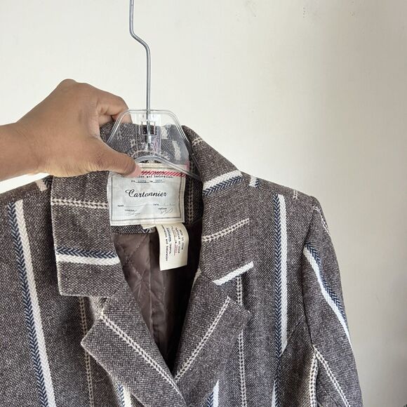 Anthropologie Cartonnier Coat Jacket Womens M Brown White Striped Wool Blend - Picture 6 of 9